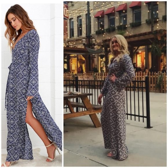 Lulu’s Mandala Daydream Blue Print Maxi Dress sz M - Picture 4 of 15